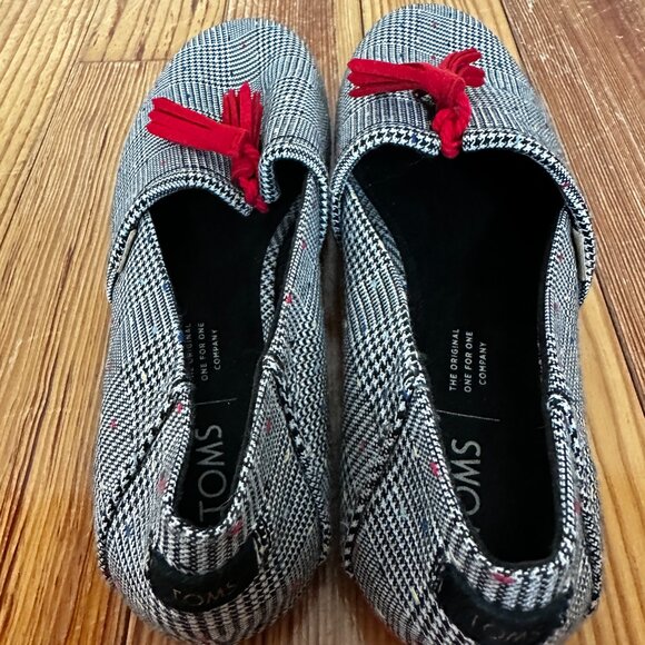 Toms Kelli Womens Size 8.5 Striped Red Tasseled Casual Comfort Flats Shoes - Picture 3 of 7